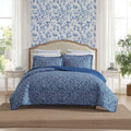 Laura Ashley - Quilt Set, Super Soft Fabric Bedding with Matching Shams, Toile-Inspired Print, Floral Home Essentials (Elaina Blue, King)