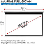 100 Inch Projector Screen Pull down Manual B 16:9 8K 4K HD 3D Ceiling Wall Mount White Portable Projection Screen Retractable Auto Locking for Indoor Movie Home Theater Office AK-M100H1