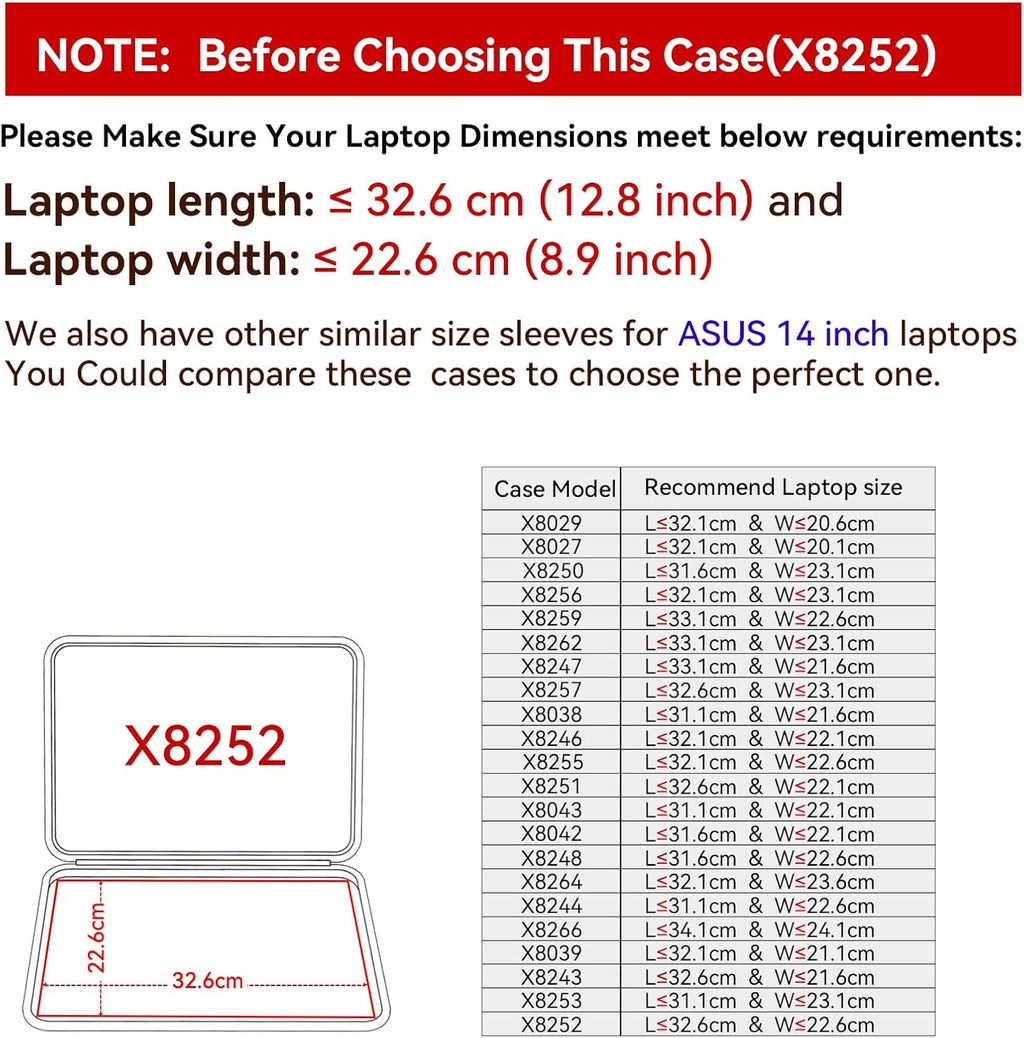Hard Sleeve Case Compatible for 14 Inch ASUS Vivobook 14X/Flip14/S 14Flip, for Zenbook Duo 14, for Chromebook Flip CX3, for ASUS L410/ROG Zephyrus G14 Bag (X8252)