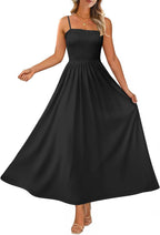 Womens Spaghetti Strap Maxi Dresses Smocked with Pockets 2026 Summer Spring Casual Boho Beach Long Sundresses