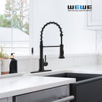 Pull-Down Kitchen Faucet, 2-Mode Sprayer, Matte Black, High Arc | 17-Inch Height, 360 Swivel, Deck Plate, SUS304, Fits 1- or 3-Hole Sinks, Ceramic Cartridge, Easy-Clean Nozzles