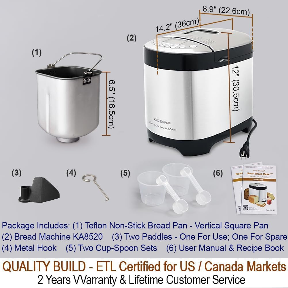 29-In-1 SMART Bread Machine with Gluten Free Setting 2LB 1.5LB 1LB Bread Maker Machine with Homemade Cycle - Stainless Steel Breadmaker with Recipes Whole Wheat Bread Making Machine