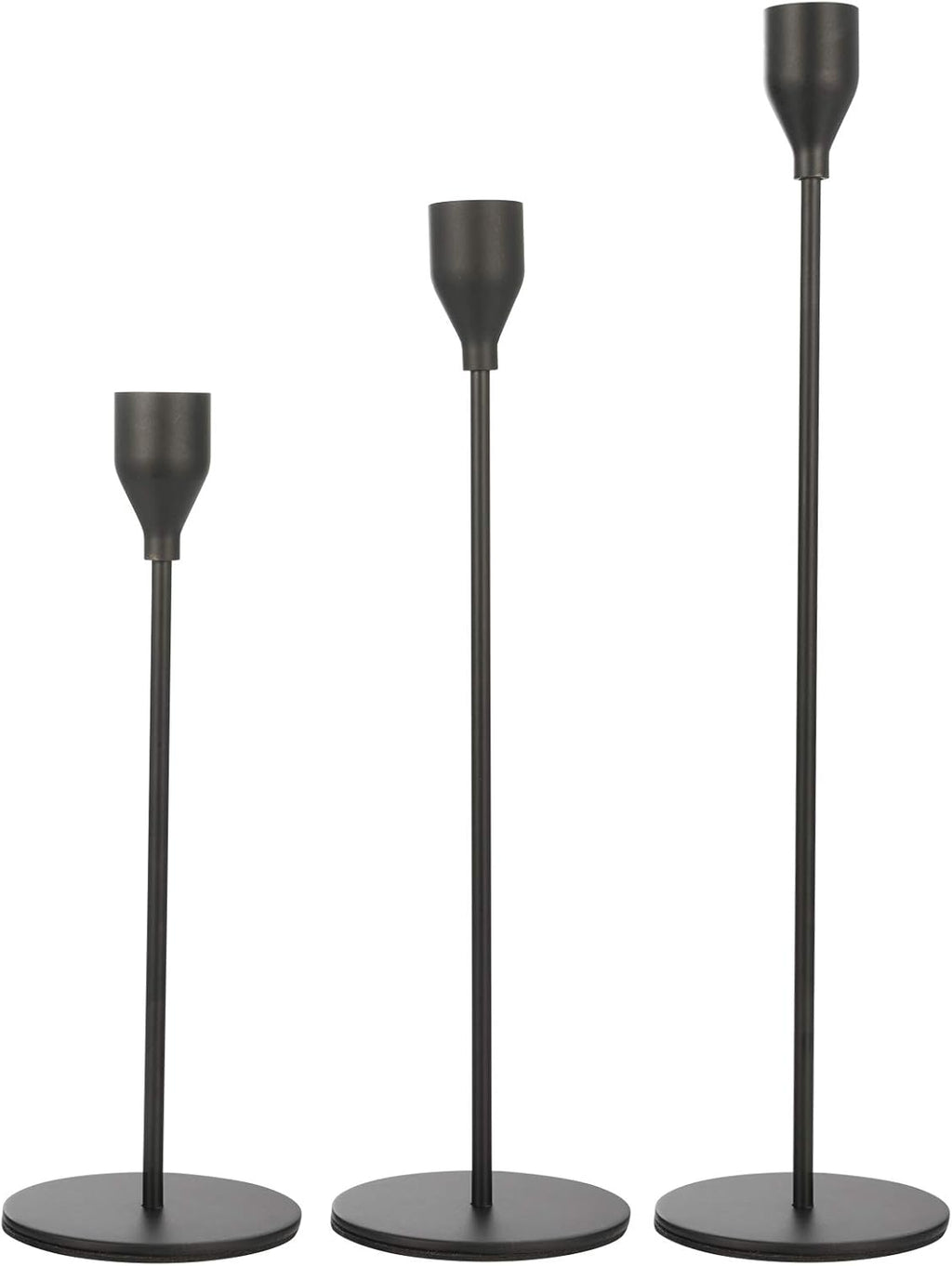 Set of 3 Black Candlestick Holders - Decorative Taper Candle Holders for Home Decor, Wedding, Dining, Party, Anniversary