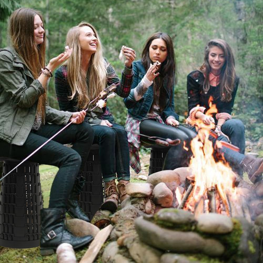 2025 Collapsible Stool Chair, Max 660Lb Upgraded Folding Stool, Lightweight, Sturdy, Adjustable, Portable, Foldable Seat Stools for Outdoor Camping Fishing Hiking BBQ