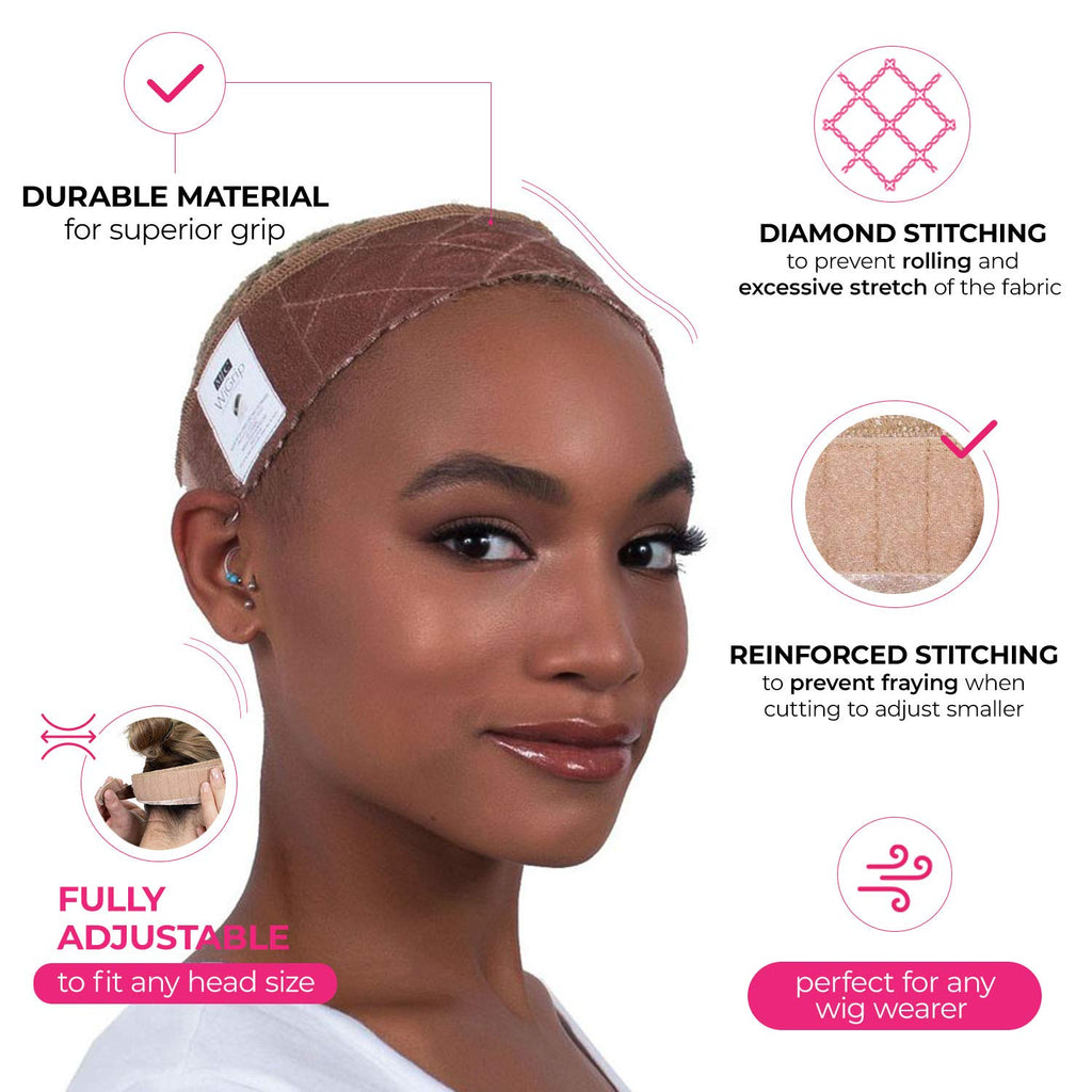 Wigrip, the Original Comfort Grip Band, Adjustable Wig Band for Tension-Free Glueless Wig, Nonslip Wig Headband, Tension-Free, One Size Fits All, Tan