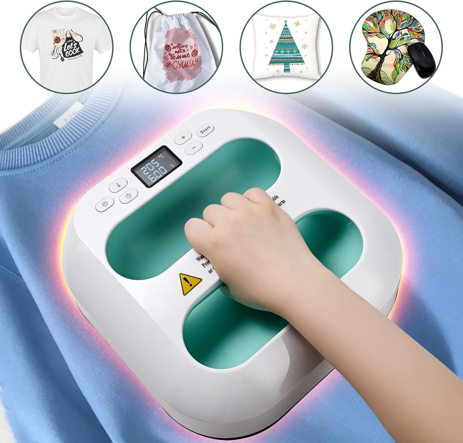 Heat Press Machine - Portable & Compact Heat Transfer Machine, Suitable for T-Shirts, Bags, Pillows, Fuse Beads, Clothing Sublimation and HTV Vinyl Printing, 9"X9" Teal