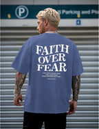 Christian Faith over Fear Shirt for Men Jesus Religious Shirts Oversized Graphic Tees Acid Wash God T-Shirt