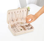 Small Jewelry Box for Women Girls, PU Leather Travel Jewelry Case, Portable Jewelry Organizer Storage Holder Display for Ring Earrings Necklace Bracelet Brooch Men Kids Gift, Apricot
