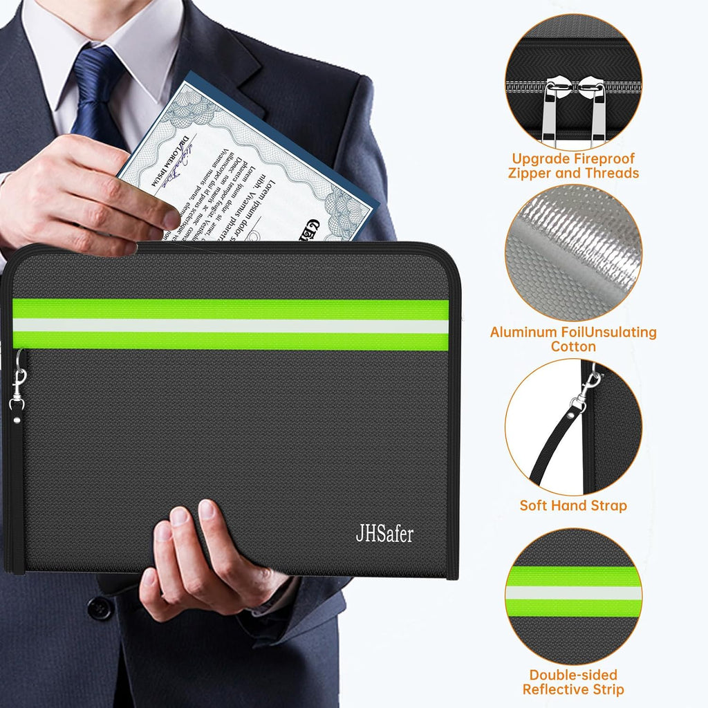 6400℉ Fireproof Document Bag, Money Bag Storage, 15” X 11”, Black | Water-Resistant, Document Protector Holder with Zipper,12 Layers, Insulated Safe Bag for Documents,Passports,Cash,Valuables