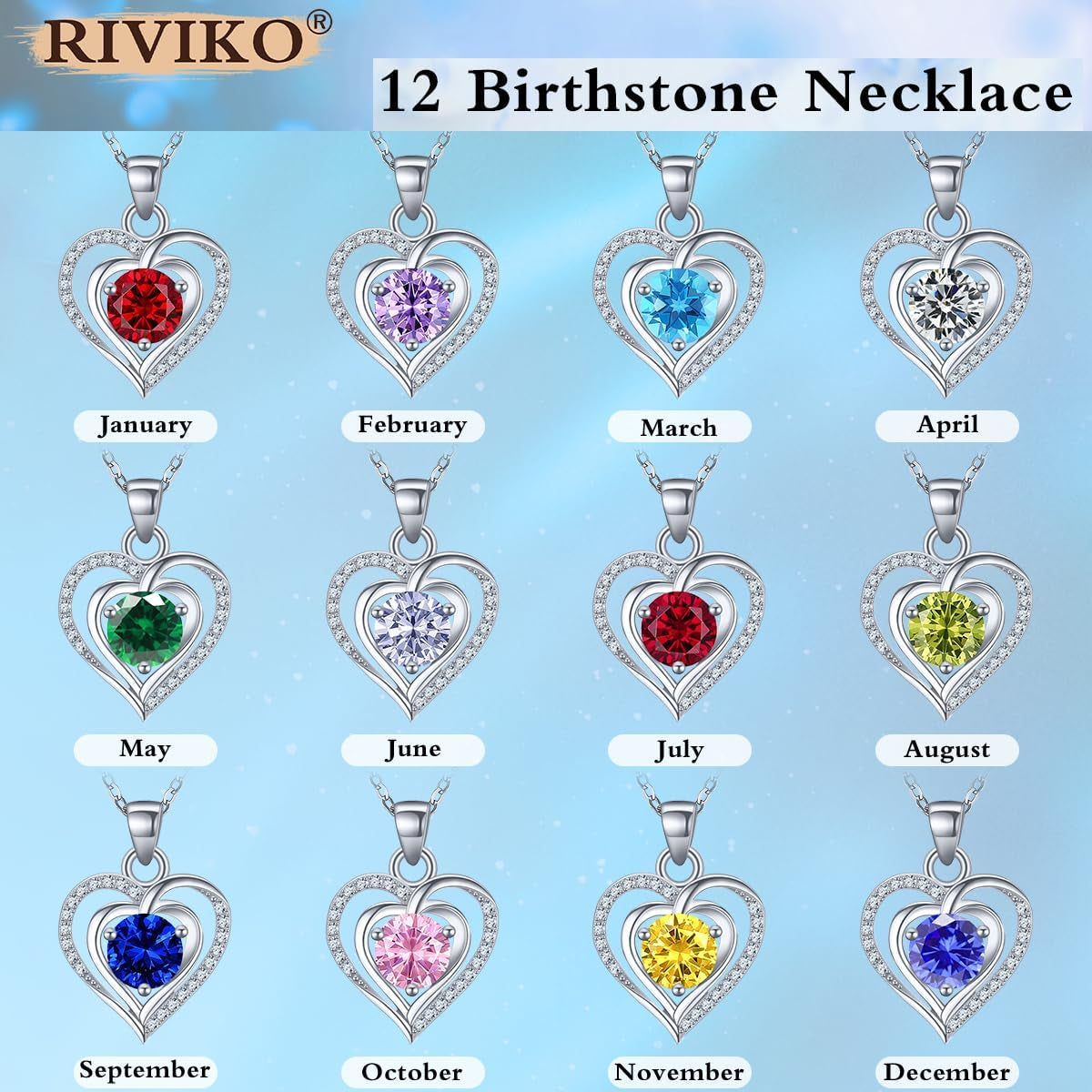 Heart Birthstone Pendant Necklace for Women 925 Sterling Silver Zirconia Necklaces Valentine'S Day Anniversary Birthday Mothers Day Jewelry Gifts for Her Mother Wife
