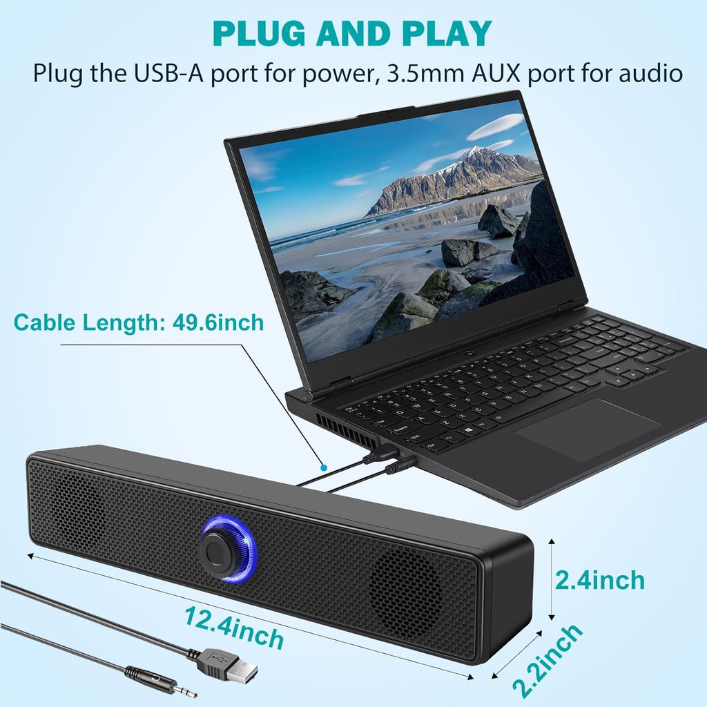 Computer Speakers, USB-A Powered PC Speakers Wired Stereo Desktop Speakers with 3.5Mm AUX Audio Plug (No Bluetooth) for Computer, Desktop, Laptop, PC [2026 Version]