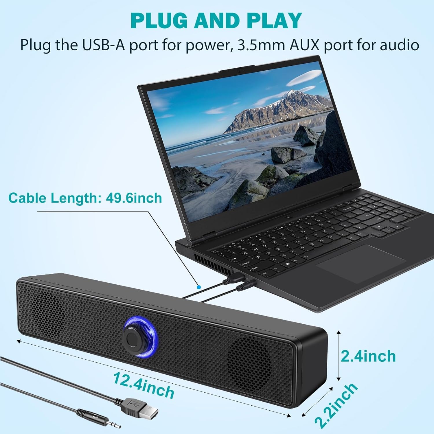 Computer Speakers, USB-A Powered PC Speakers Wired Stereo Desktop Speakers with 3.5Mm AUX Audio Plug (No Bluetooth) for Computer, Desktop, Laptop, PC [2026 Version]