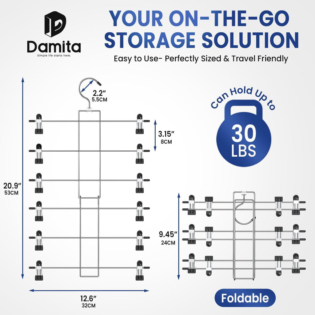 Skirt Pants Hangers with Clips Space Saving Hanging Closet Organizer 6 Tiers Hanger with 360° Swivel Hook, Finger-Safe Design- College Dorm Room Apartment Essentials 1-Pack