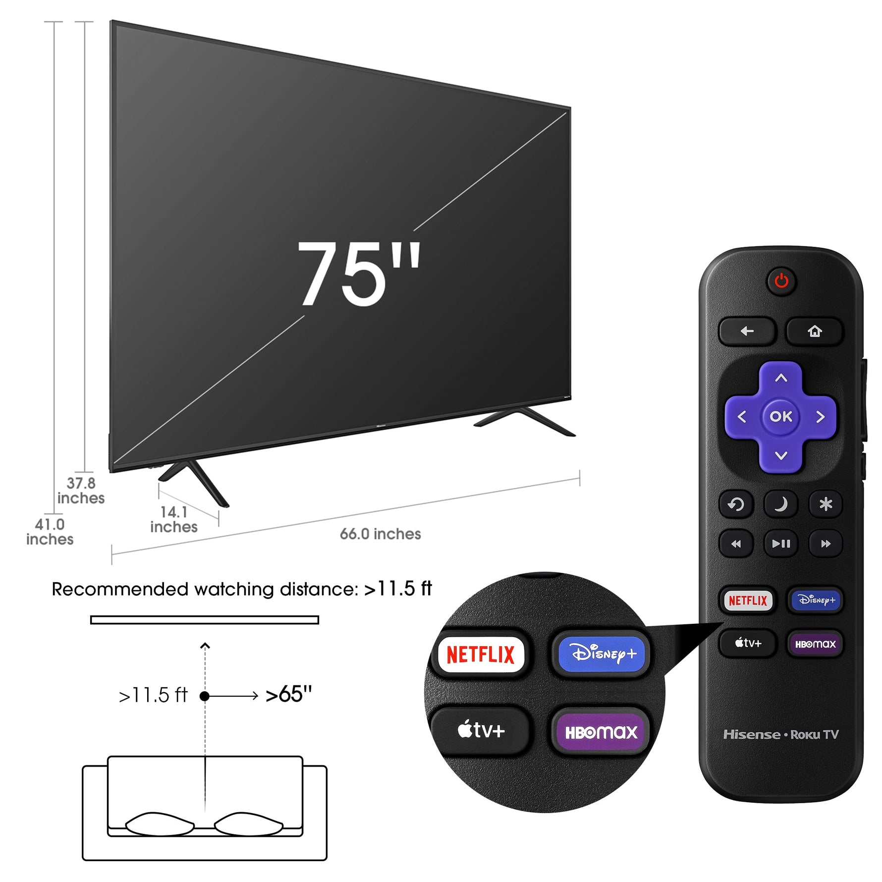 75" Class 4K UHD LED LCD Roku Smart TV HDR R6 Series 75R6E4