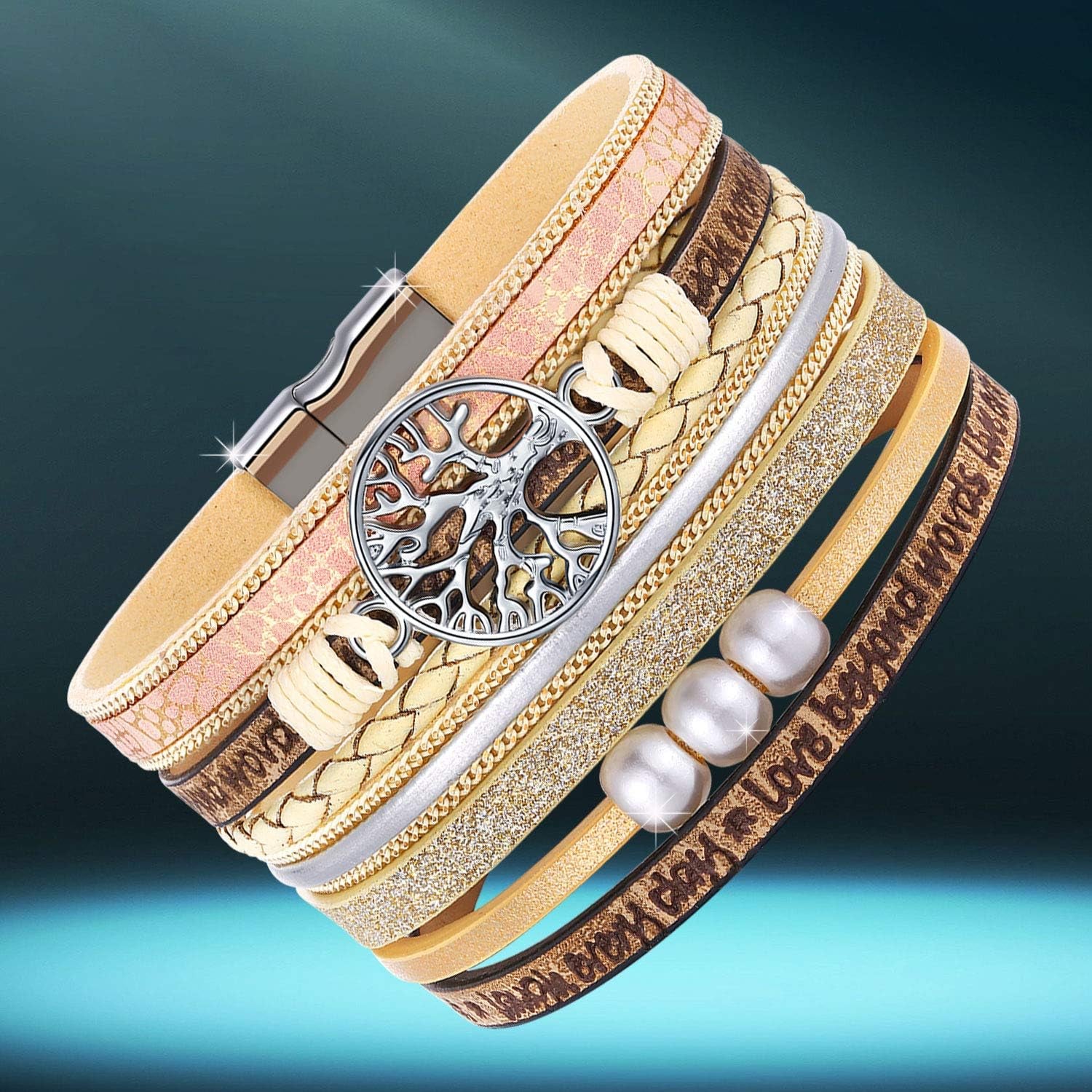 Inspirational Tree of Life Boho Leather Wrap Bangle Bracelets for Women, Teen Girl Gifts Trendy Stuff, Fashion Accessories Jewelry Gifts for Women Girls