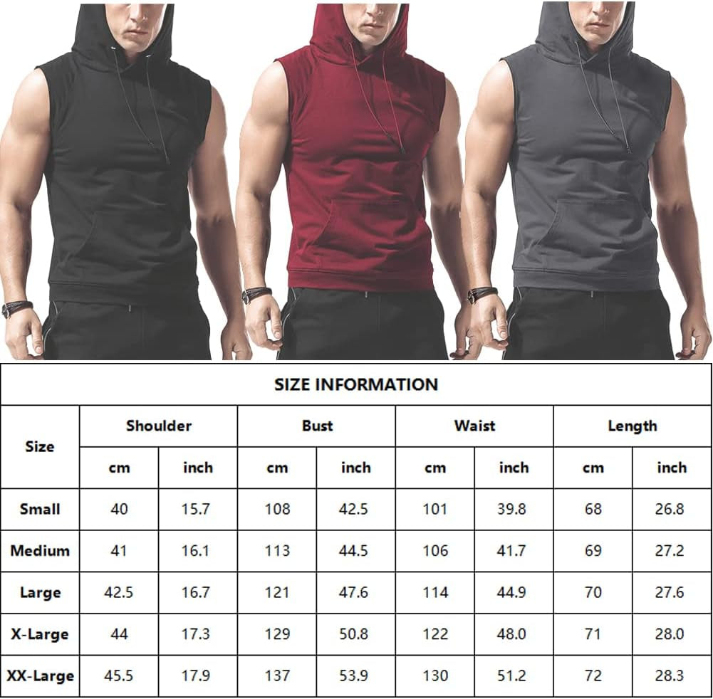 Sleeveless Hoodie Men Workout Hooded Tank Top Gym Muscle Shirts with Pocket