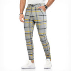 Mens Chinos Pants Slim Fit Stretch Plaid Dress