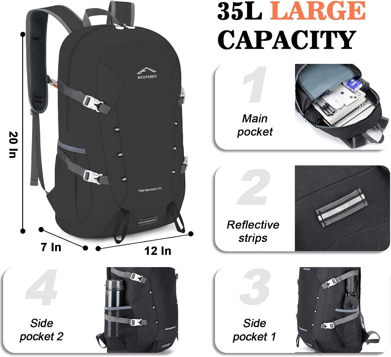 35L Ultra Lightweight Foldable Packable Hiking Backpack | Travel Backpack, Survival Whistle, Water-Resistant, Camping Daypack, Outdoor Sports, 0.88 Pounds, Men & Women