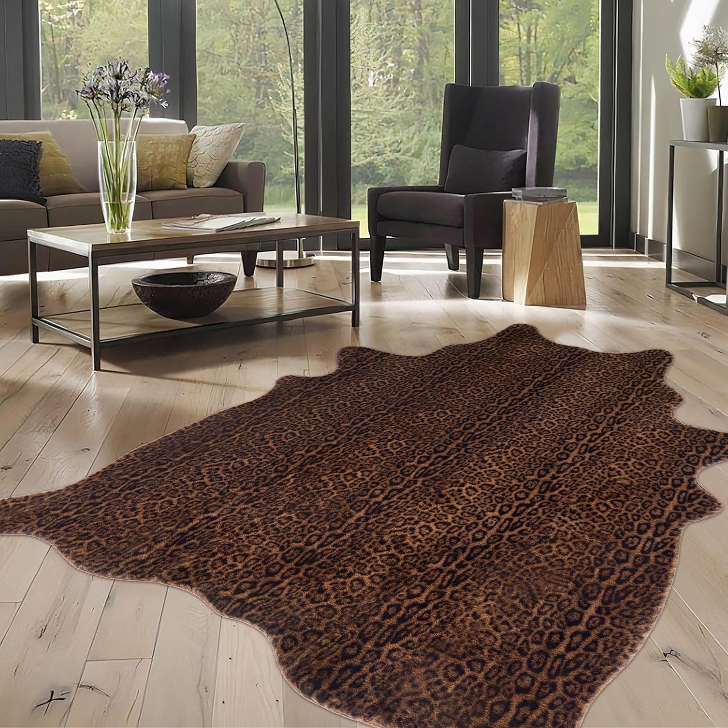 Faux Antelope Cheetah Print Rug, Leopard Rug 6.2X8.2 Faux Animal Print Skin Cheetah Area Rug for Bedroom Living Room Animal Fur Hide Rustic Dark Brown