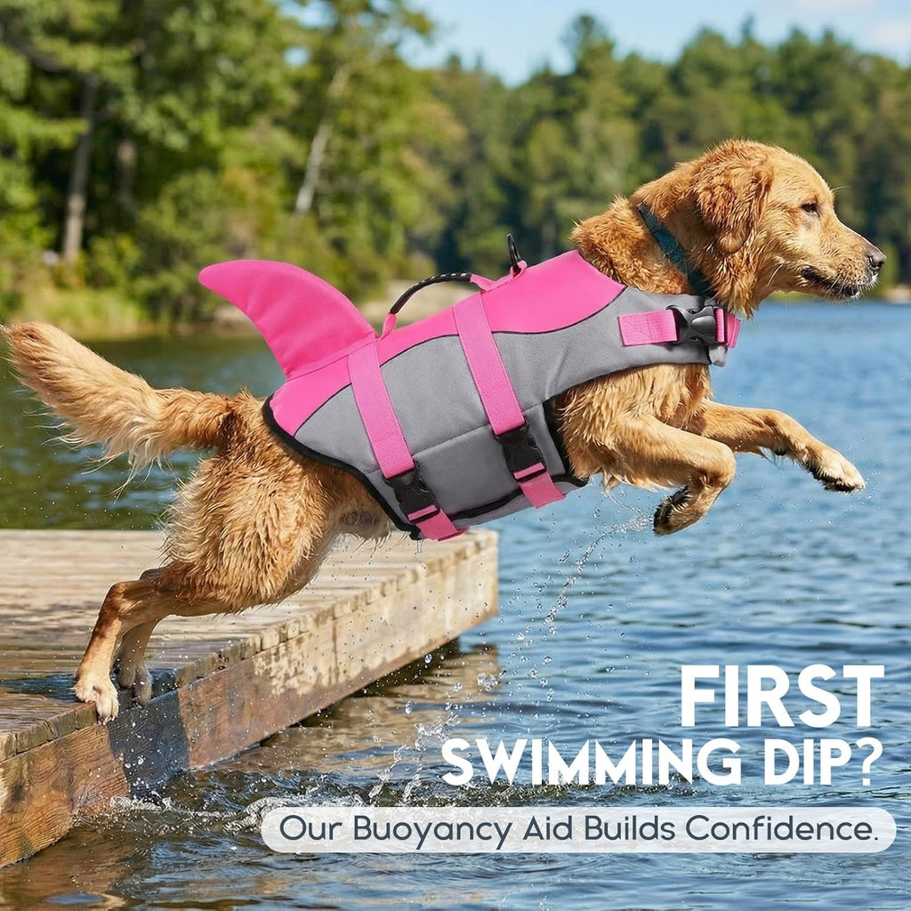 Dog Life Jacket - Pet Safety Vest for Swimming & Boating, Shark Life Jacket with Floatation, Dog Lifesavers Swimsuits for Small Medium Large Dogs (Pink, L)
