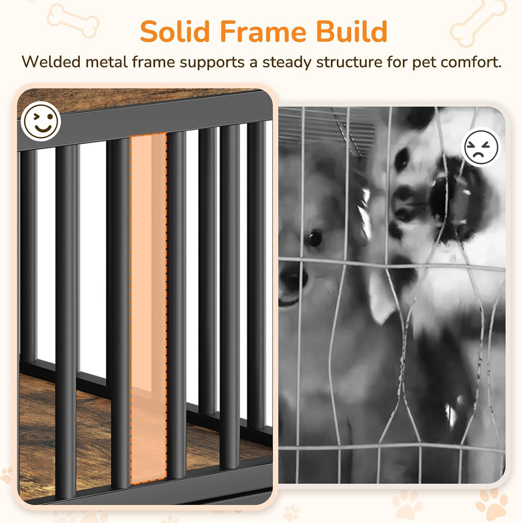 Dog Crate Furniture, Wooden Dog Kennel with Storage, Indoor Pet Crate End Table, Two-Tier Small Dogs House, Chew-Proof, for Living Room, Bedroom, Black and Rustic Brown DC01BR