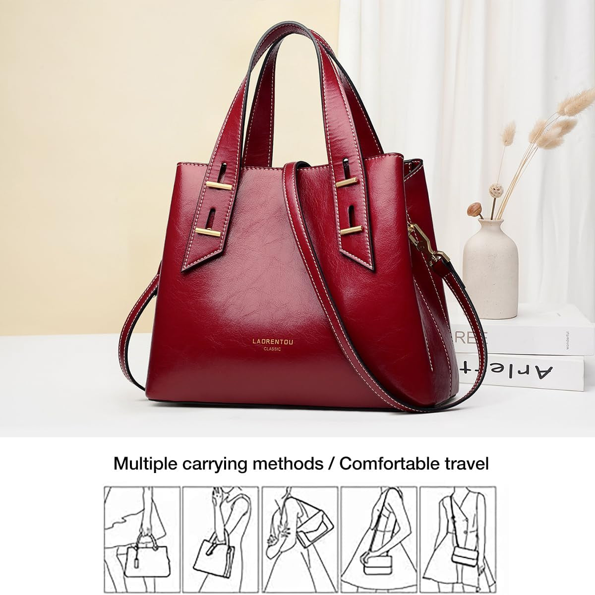 Women Crossbody Handbags Genuine Leather Satchel Handbags for Women Top-Handle Shoulder Tote Purses