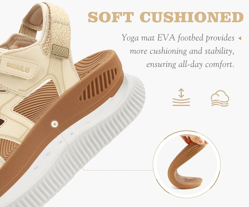Womens Orthopedic Walking Sandals Comfortable Plantar Fasciitis Arch Support Sport Recovery Thick Cushion Closed Toe Hiking Sandal Adjustable Strap Casual Travel Beach Outdoor Sandles