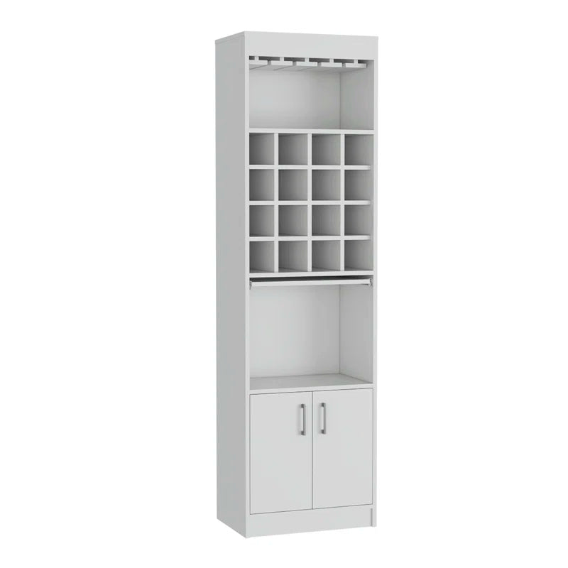 Kava 71" Tall Bar Cabinet with 16 Cubbies, Shelf, Concealable Tray and Double Door