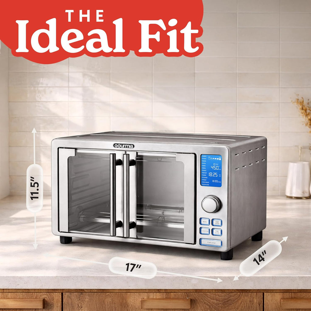 Air Fryer French Door Toaster Oven - 6-Slice Capacity, LED Display with 14 Cooking Presets, Stainless Steel