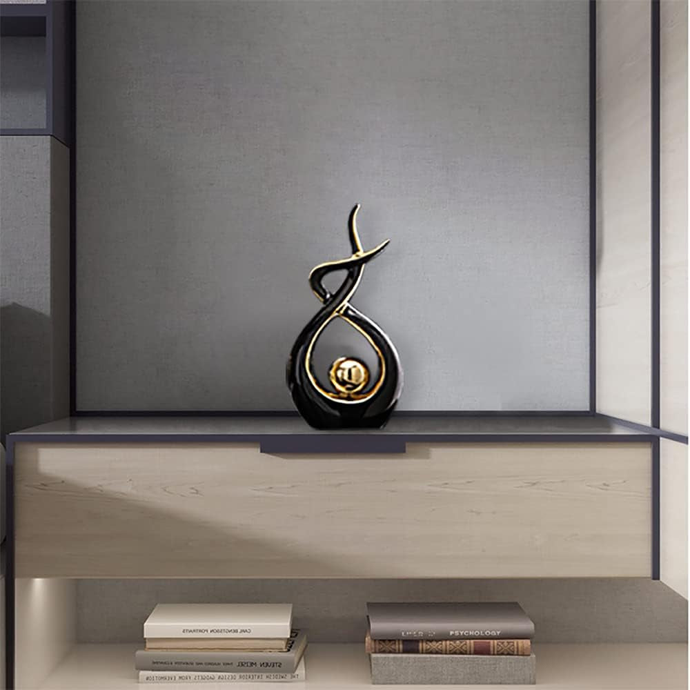 Home Decor Modern Abstract Art Ceramic Statue Table Decor (Large) | Modern Aesthetic Ornament, Decorative Accent for Dining Room Living Room Office Centerpiece (Black and Gold)