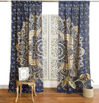 Indian Hippie Bohemian Beautiful Passion Ombre Color Mandala Curtain Panels Blue Gold