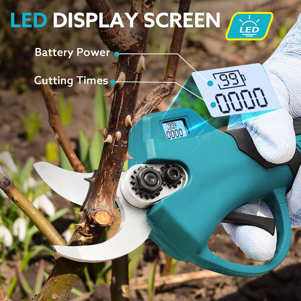 Electric Pruning Shears Cordless for Gardening - 1.2" Cutting Diameter Battery Powered Pruner with LCD Display & 2 Rechargeable Batteries, Brushless Power Pruner Heavy Duty for Tree Branch