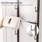 over the Door Purse Organizer - Wall Mounted Handbag Organizer with 16 Hooks and Metal Basket, Hanging Purse Storage Rack Holds up to 16 Bags, Bag Rack Can Use as 1/2 Part, for Door, Closet