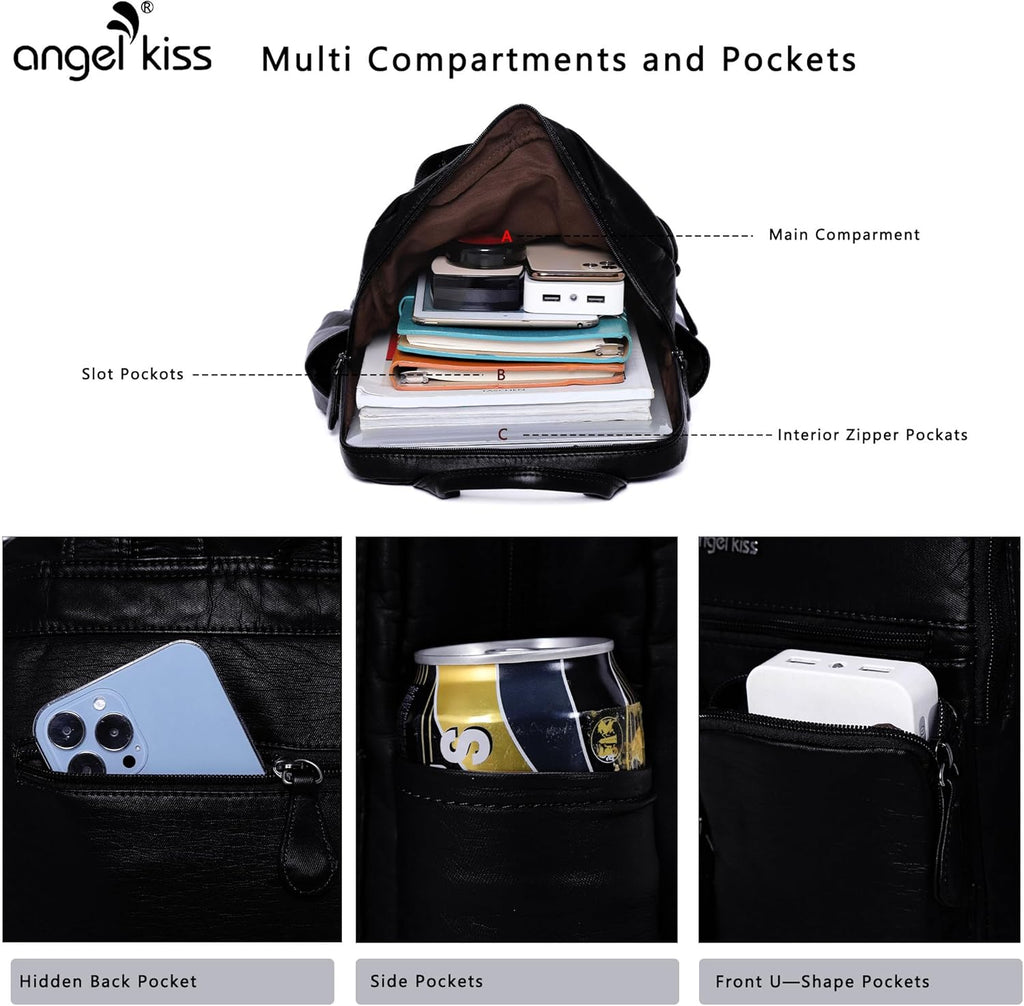 Backpack Purse for Women Soft Washed Leather Multi Pocket Casual Travel Backpacks…