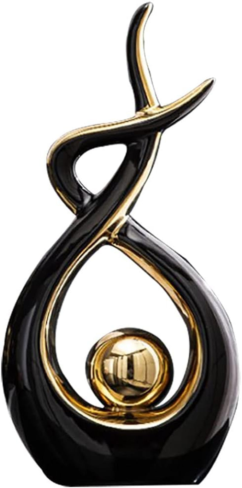 Home Decor Modern Abstract Art Ceramic Statue Table Decor (Large) | Modern Aesthetic Ornament, Decorative Accent for Dining Room Living Room Office Centerpiece (Black and Gold)