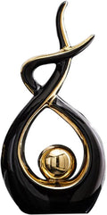 Home Decor Modern Abstract Art Ceramic Statue Table Decor (Large) | Modern Aesthetic Ornament, Decorative Accent for Dining Room Living Room Office Centerpiece (Black and Gold)