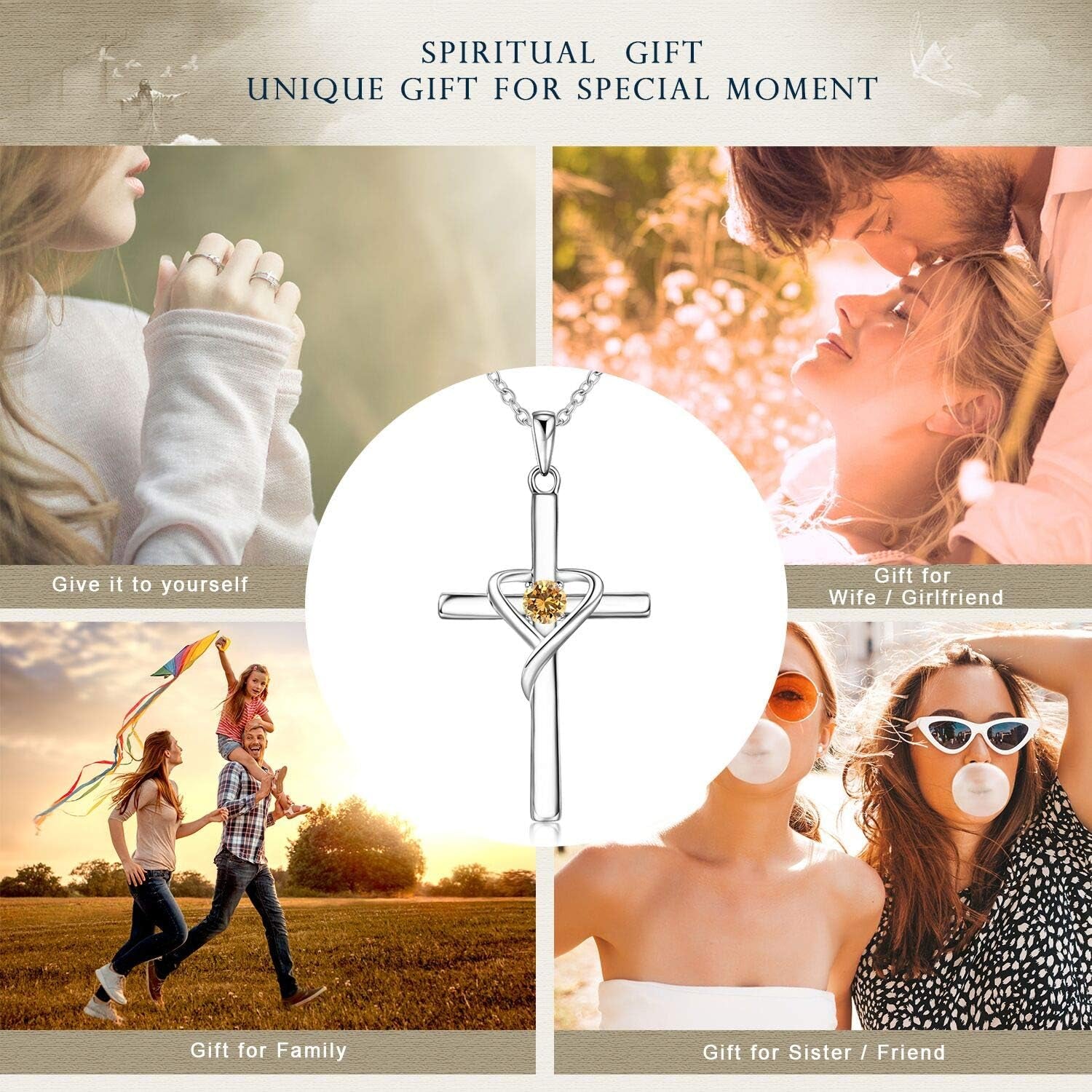 925 Sterling Silver Cross Necklace for Women Men 14K Gold Plated 5A CZ Birthstone Necklaces for Holiday