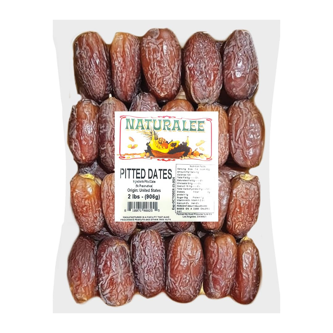 Dried Dates 2 Lb - Pitted - No Added Sugar, No Preservatives - Gluten Free, Vegan, High Fiber Snack