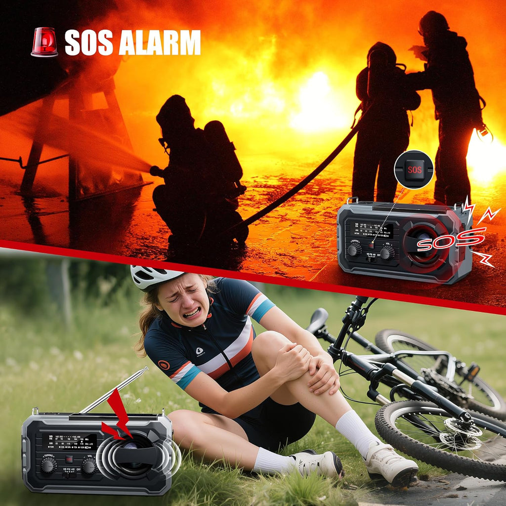 Hand Crank Emergency Radio 10000Mah Weather Radio with AM/FM/NOAA, Grey | Emergency Weather Radio with Solar Prower SOS Phone Charging LED Flashlight, Survival Gear for Outdoor Home Emergencies Kits