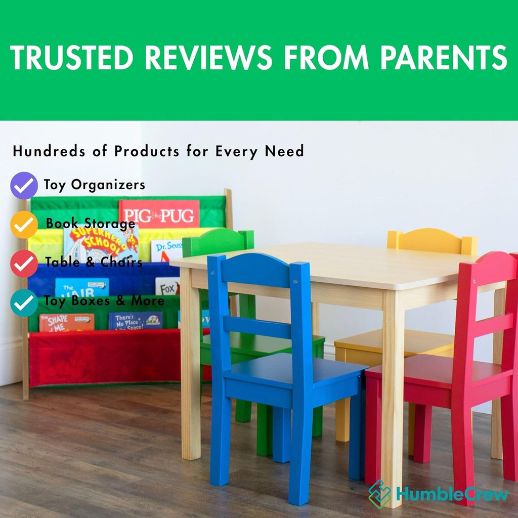 Kids Bookshelf, 4-Tier Front-Facing Book Display Organizer, Montessori Toddler Bookcase for Playroom, Bedroom & Reading Corner, Natural Wood/Primary