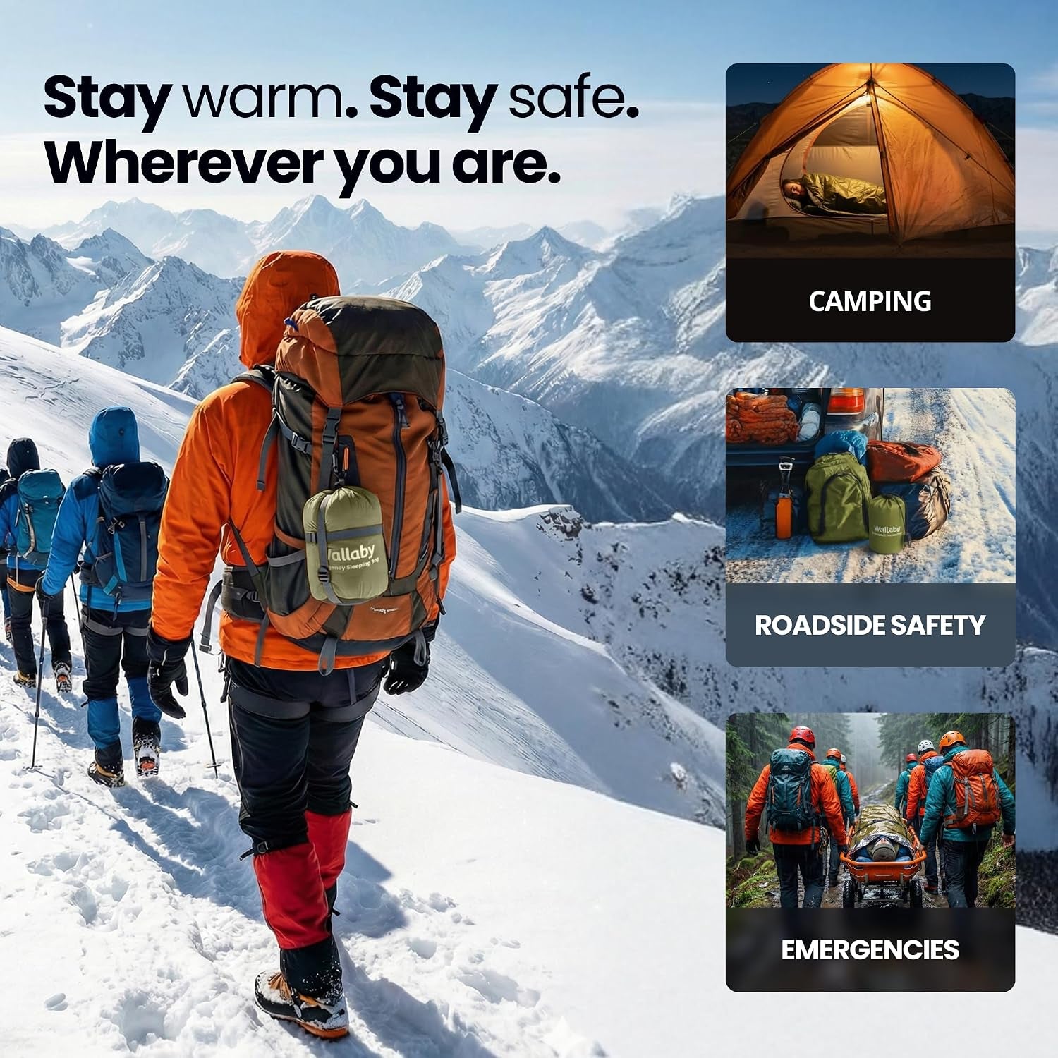 2-Pack Emergency Mylar Sleeping Bags with Nylon Pouches, Whistle Pull & Paracord with Carabiners, Free Survival Guide – Hiking, Survival