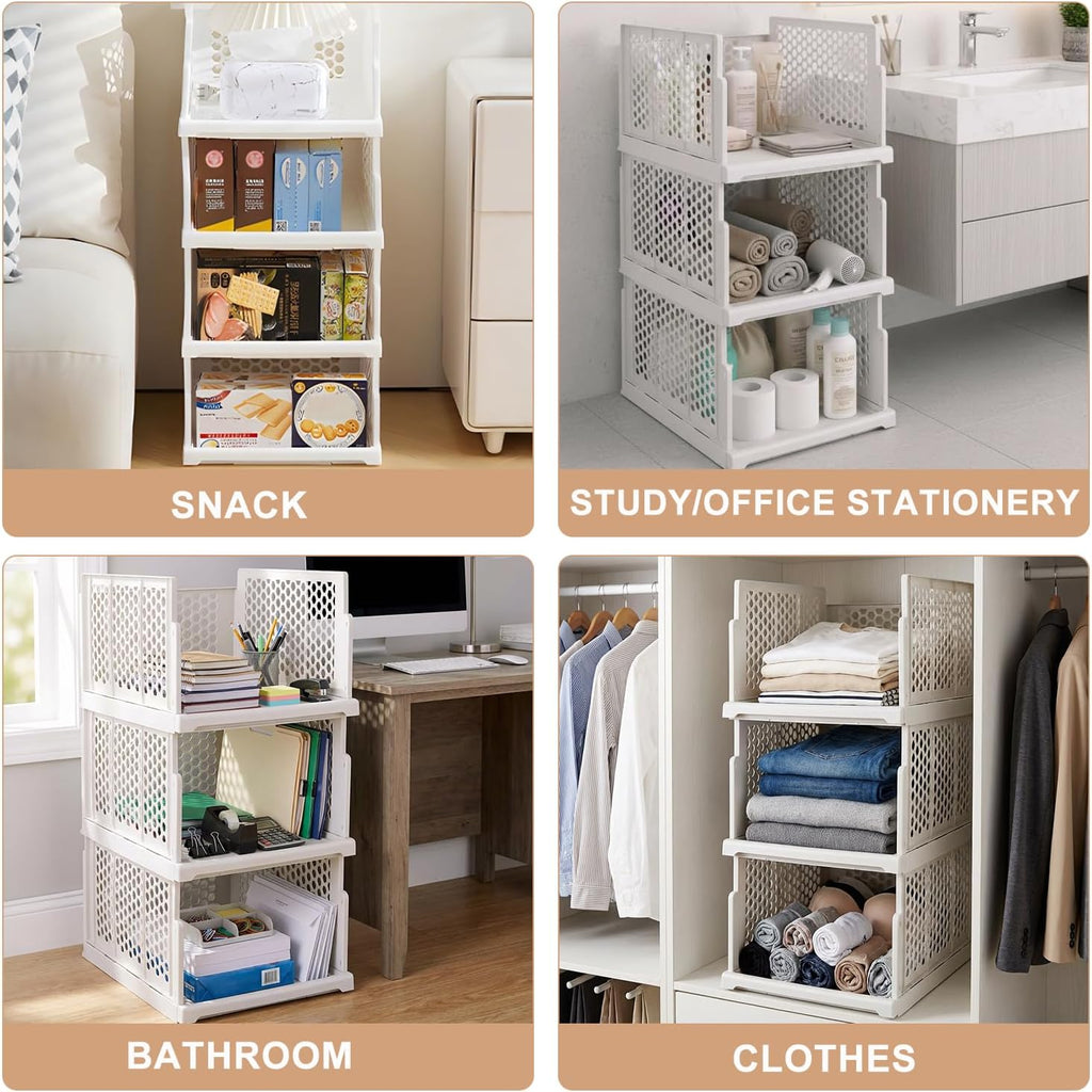 5Pack Upgraded Stackable Pull Out Closet Drawers | Reinforced Plastic, Smooth Sliding Stackable Pull-Out Access, anti Tipping Foldable Storage Containers for Bedroom & Office
