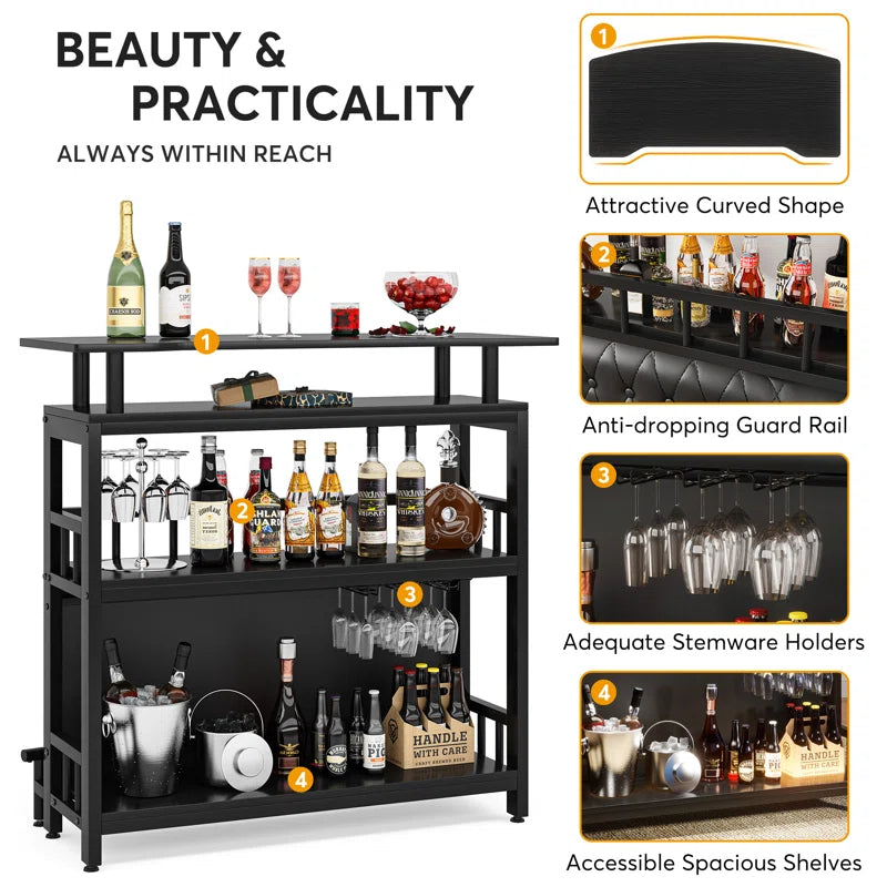 Home Bar Unit with Storage Shelves Bar Cabinet