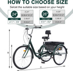 Versatile 24/26-Inch 3-Wheel Adult Tricycle with 7-Speed Gearing and Spacious Basket for Comfortable Riding and Storage for Recreation, Shopping, Picnics
