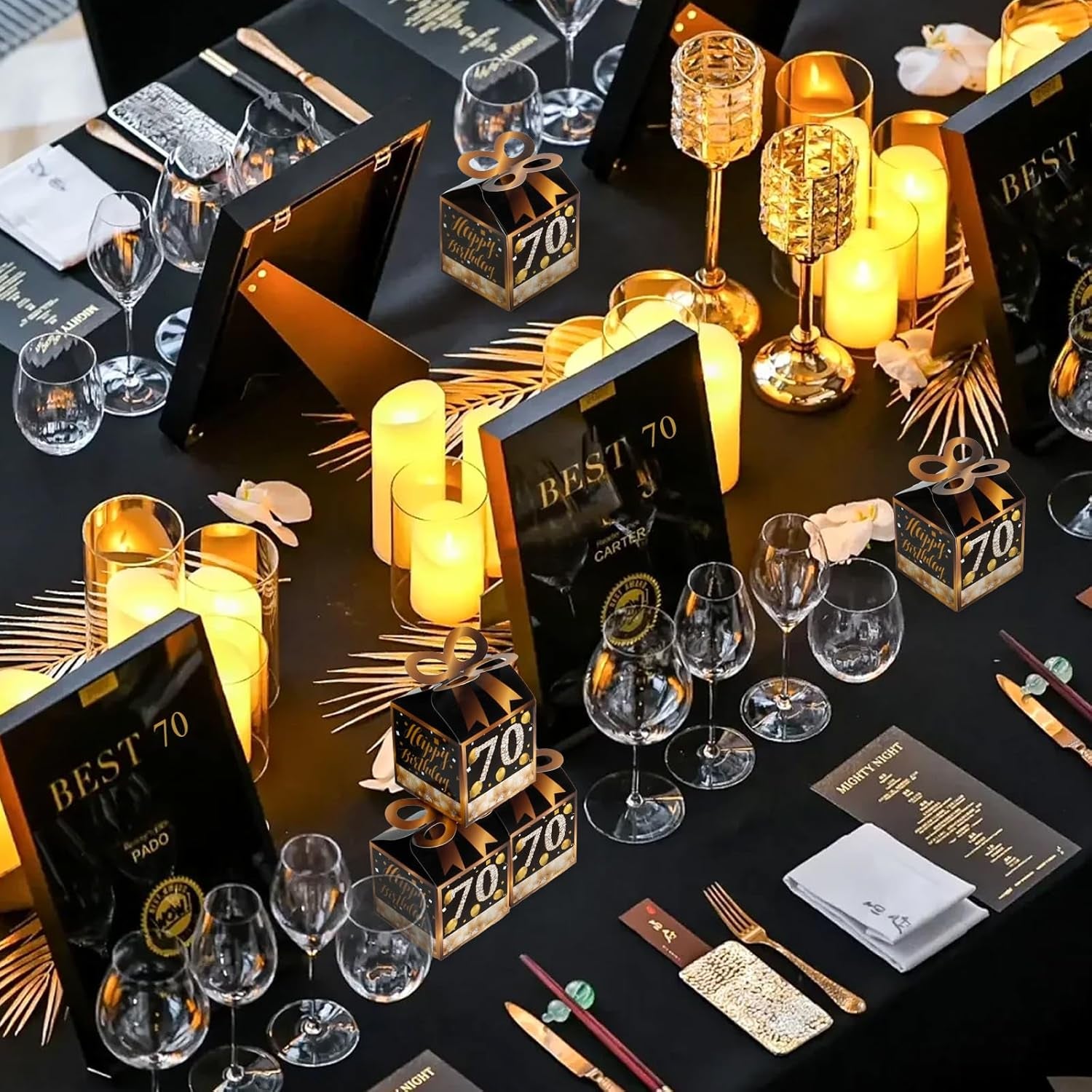 50PCS 70Th Birthday Boxes, 70Th Party Favors,Birthday Boxes Decorations,Black and Gold Party Favors for Guests for Men Women