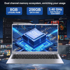 2026 Silver Laptop, Pentium Gold 6500Y Processor(Up to 3.4 Ghz),8Gb RAM 256GB SSD,14 Inch FHD IPS Display, 5000Mah Battery,Type-C