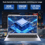 2026 Silver Laptop, Pentium Gold 6500Y Processor(Up to 3.4 Ghz),8Gb RAM 256GB SSD,14 Inch FHD IPS Display, 5000Mah Battery,Type-C