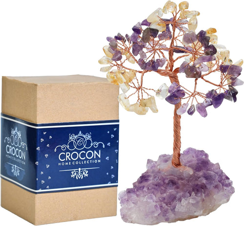 Amethyst & Citrine Crystal Tree with Cluster Base Tree of Life 5-6 Inch | Décor Shelf Bedroom Birthday Gifts for Women, Sister Gift Birthday Gifts for Mom Cute Home Office Decor Housewarming Present