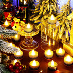 48 Pcs Flameless LED Tea Lights Gold Black Glitter Electric Fake Candles for Centerpieces Battery Operated Anniversary Decorations Romantic Winter Decor for Wedding Festival Christmas Birthday