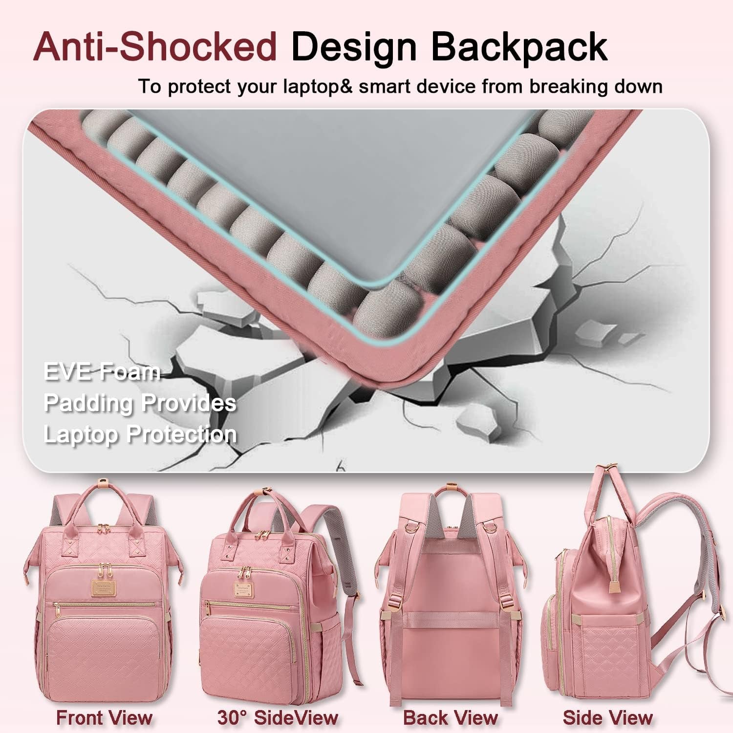 Lunch Backpack for Women,15.6 Inch Laptop Backpacks for Womens Back Pack, Travel Backpacks,Work Backpack for Women (Pink)